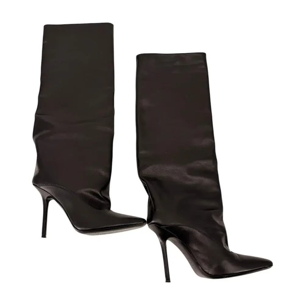 The Attico Sienna Leather Square Toe Knee High Stiletto Boots Women's Size 38.5